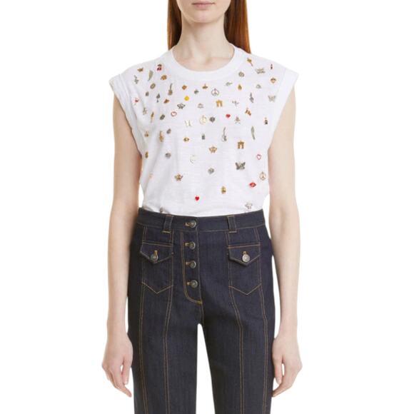 CINQ A SEPT Charm Bella Tee in White S - Picture 2 of 10